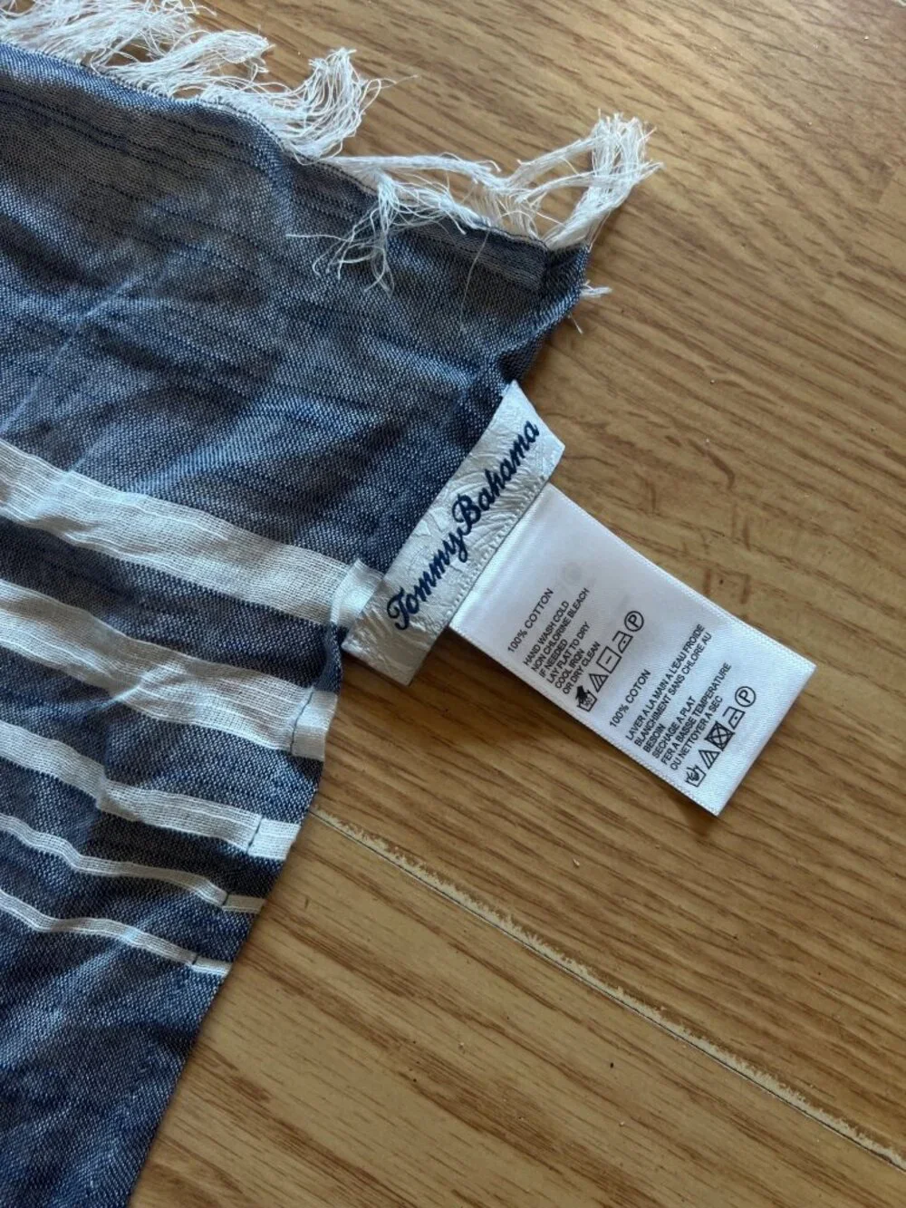 Tommy Bahama Striped Blue & White Cotton Wrap With Fringe Lightweight Beach Boho